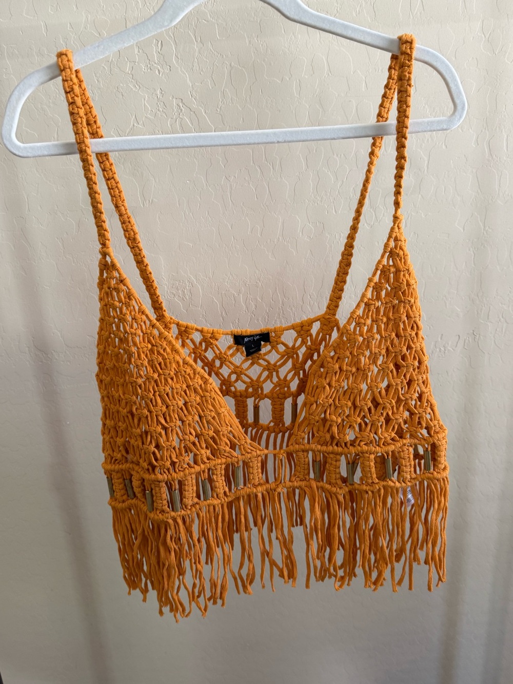 Nasty Gal Orange Crochet Fringe Crop Top